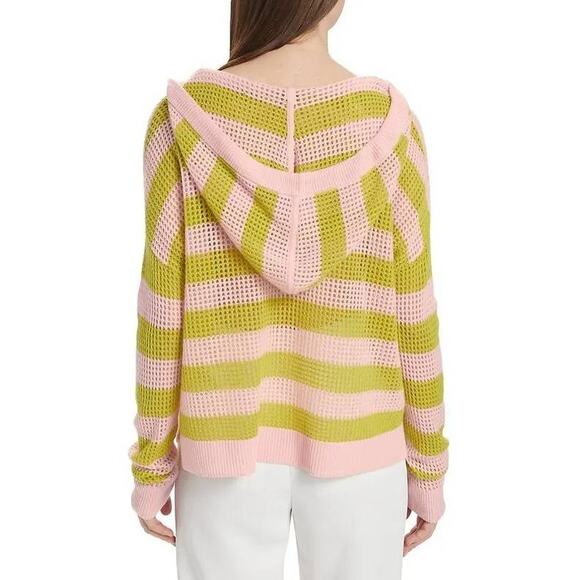 ATM Cashmere Mesh Stripe Hoodie in Ballet Pink S - Picture 3 of 4